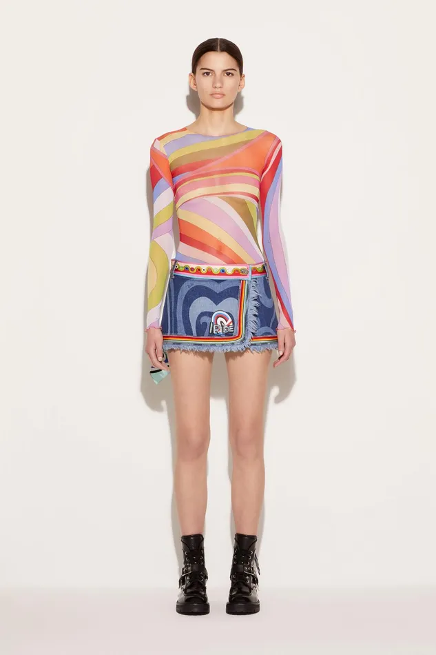 Denim Women PUCCI MarmoPrint Embellished Denim Mini Skirt