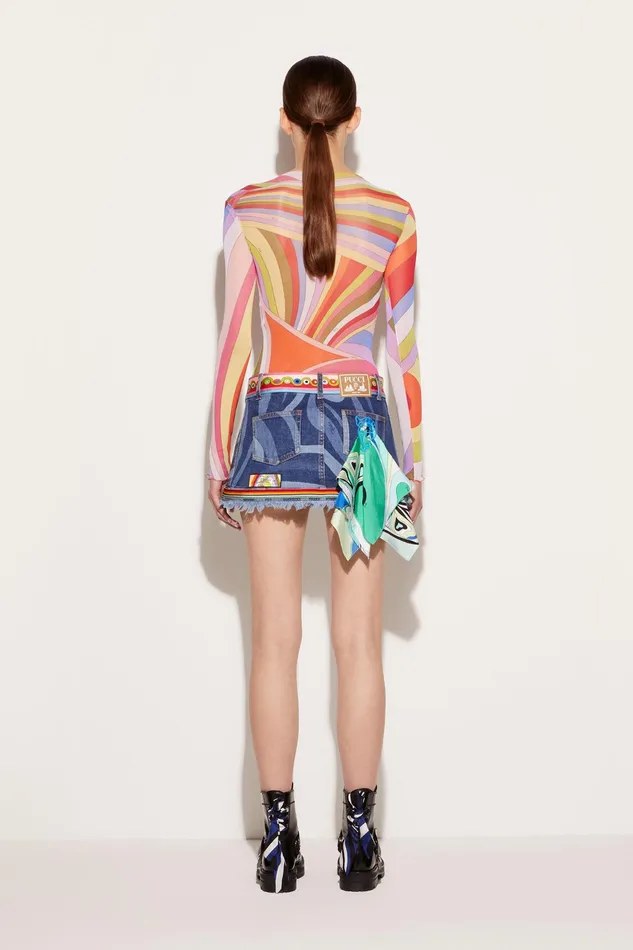 Denim Women PUCCI MarmoPrint Embellished Denim Mini Skirt