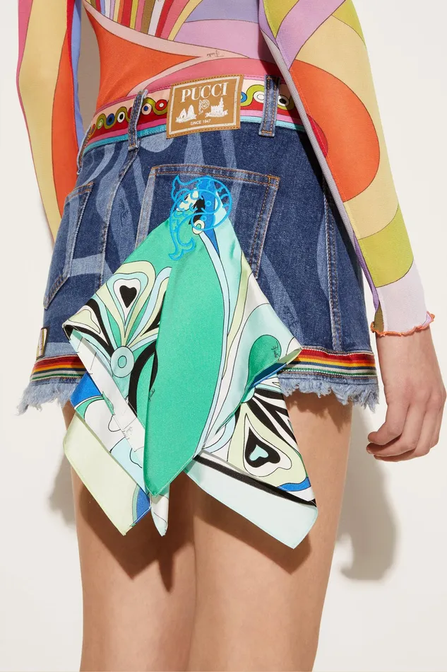 Denim Women PUCCI MarmoPrint Embellished Denim Mini Skirt