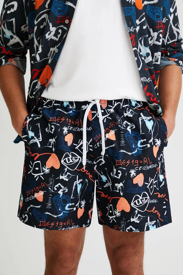 Desigual Arty Printed Swim Shorts Mens Swimwear and Beachwear