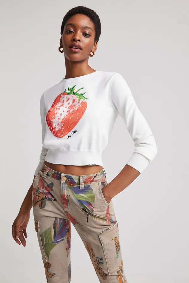 Desigual Cropped Strawberry Jumper Women Sweaters