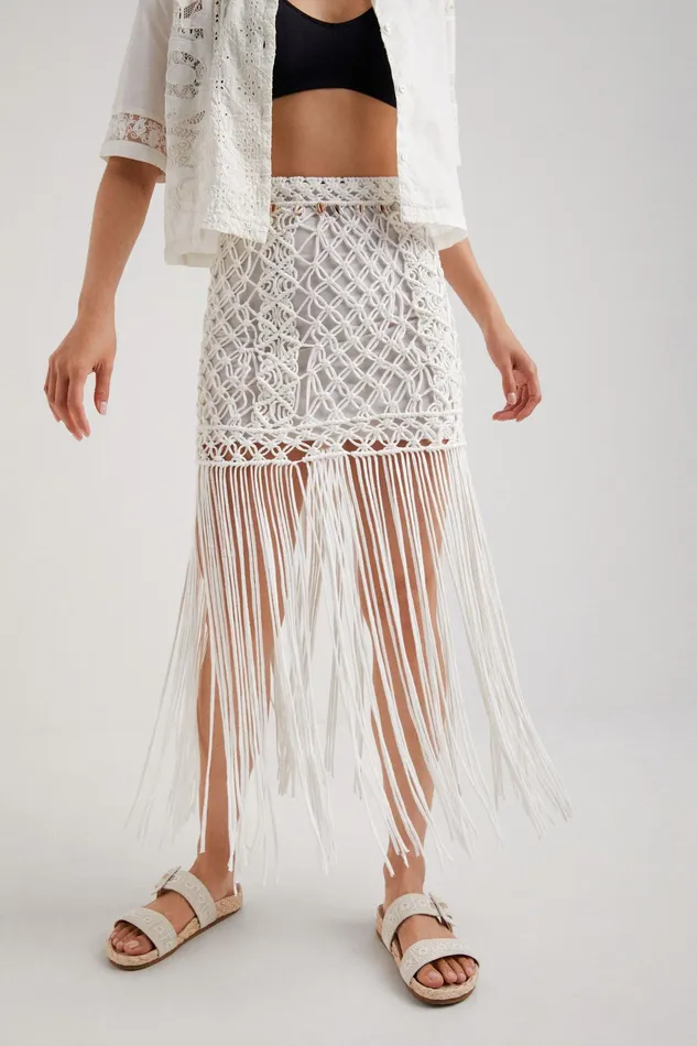 Desigual Fringed Macram Miniskirt Women Skirts and Shorts