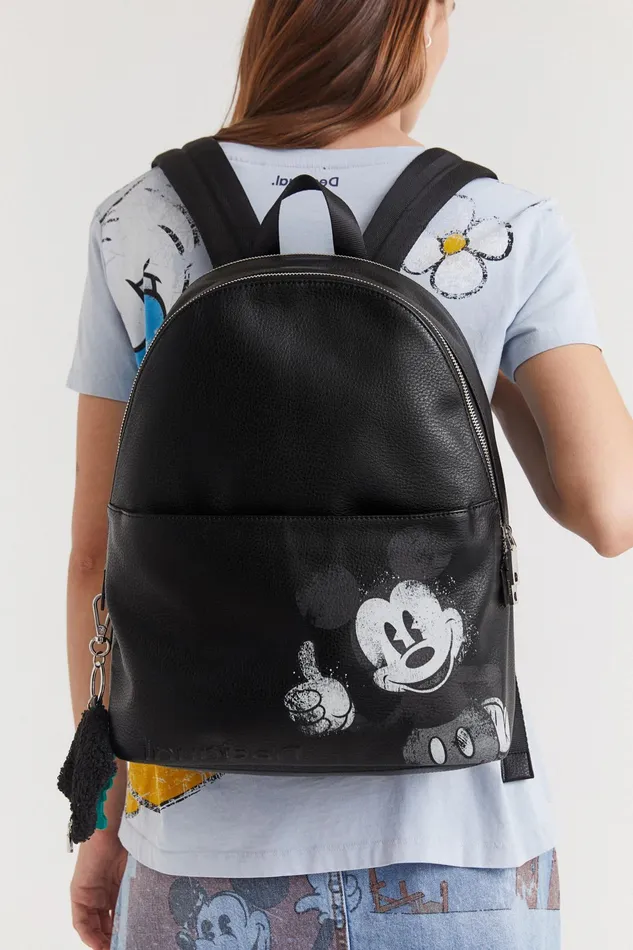 Desigual Leather Effect Backpack Illustration 8211 Mickey Mouse Women Backpacks