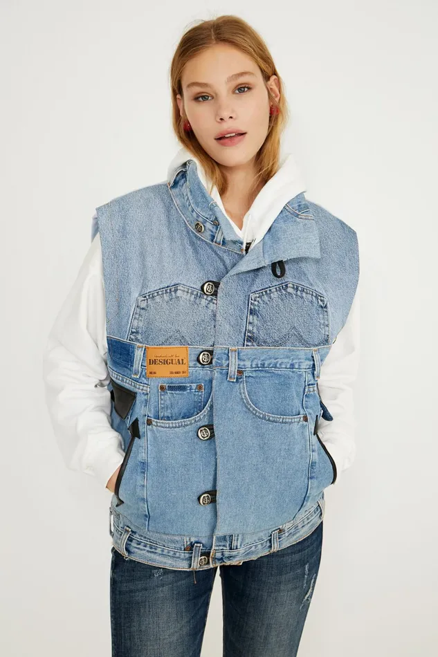 Desigual Mickey Mouse Icon Denim Vest 8211 Black Women Jackets