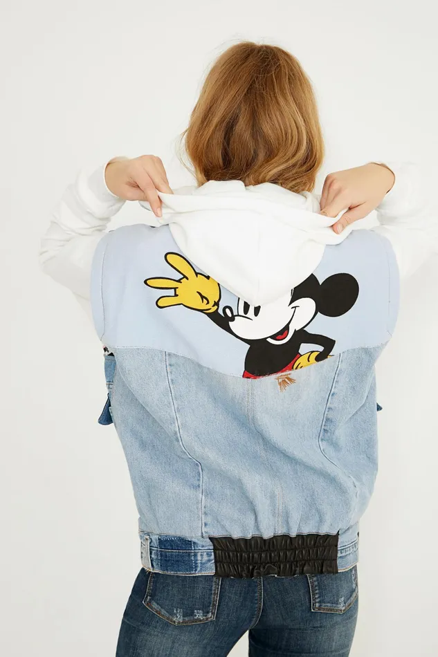 Desigual Mickey Mouse Icon Denim Vest 8211 Black Women Jackets