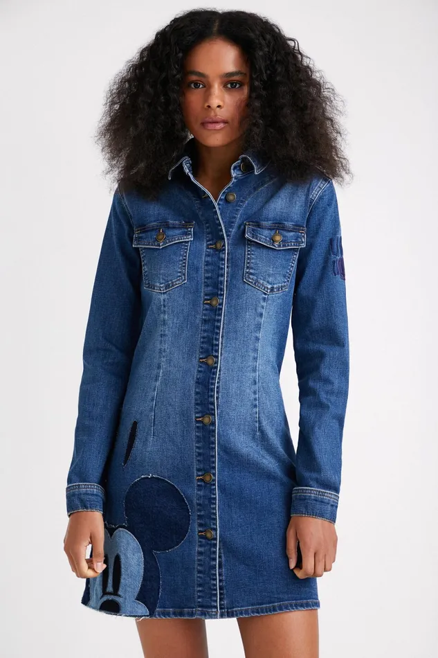 Desigual Mickey Mouse Slim Denim Dress Women Dresses