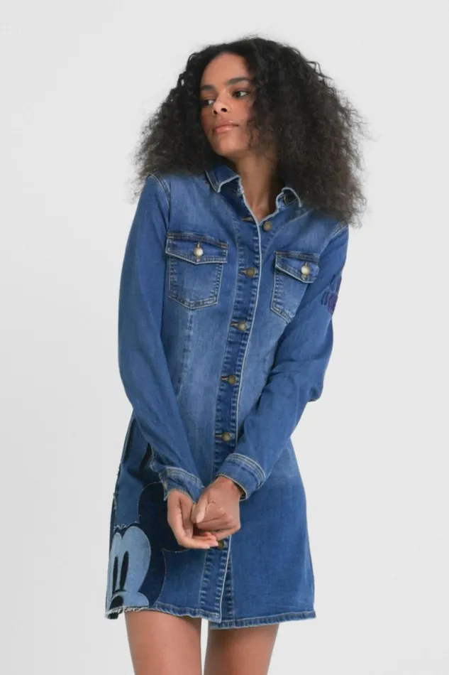Desigual Mickey Mouse Slim Denim Dress Women Dresses
