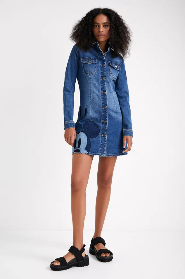Desigual Mickey Mouse Slim Denim Dress Women Dresses