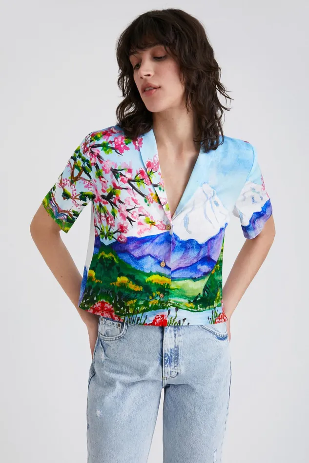 Desigual Mount Fuji Cropped Shirt Women Tops and Shirts