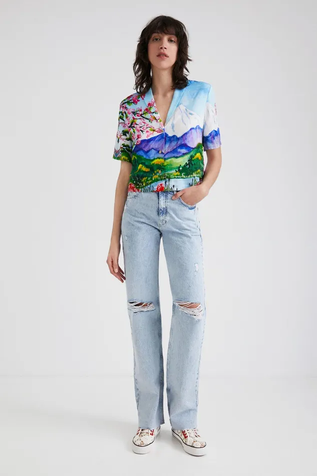 Desigual Mount Fuji Cropped Shirt Women Tops and Shirts