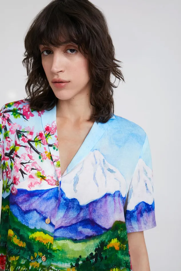 Desigual Mount Fuji Cropped Shirt Women Tops and Shirts