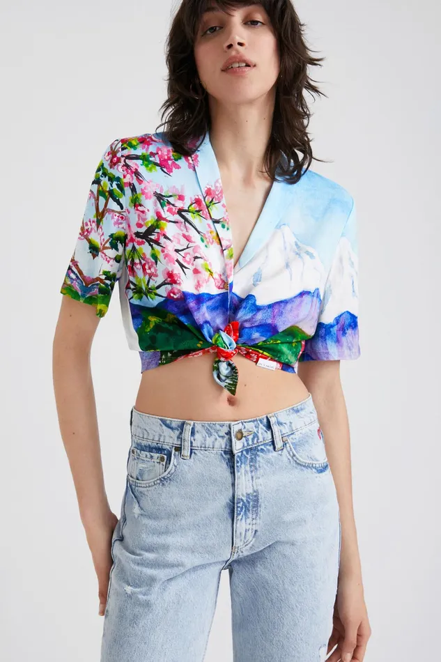 Desigual Mount Fuji Cropped Shirt Women Tops and Shirts