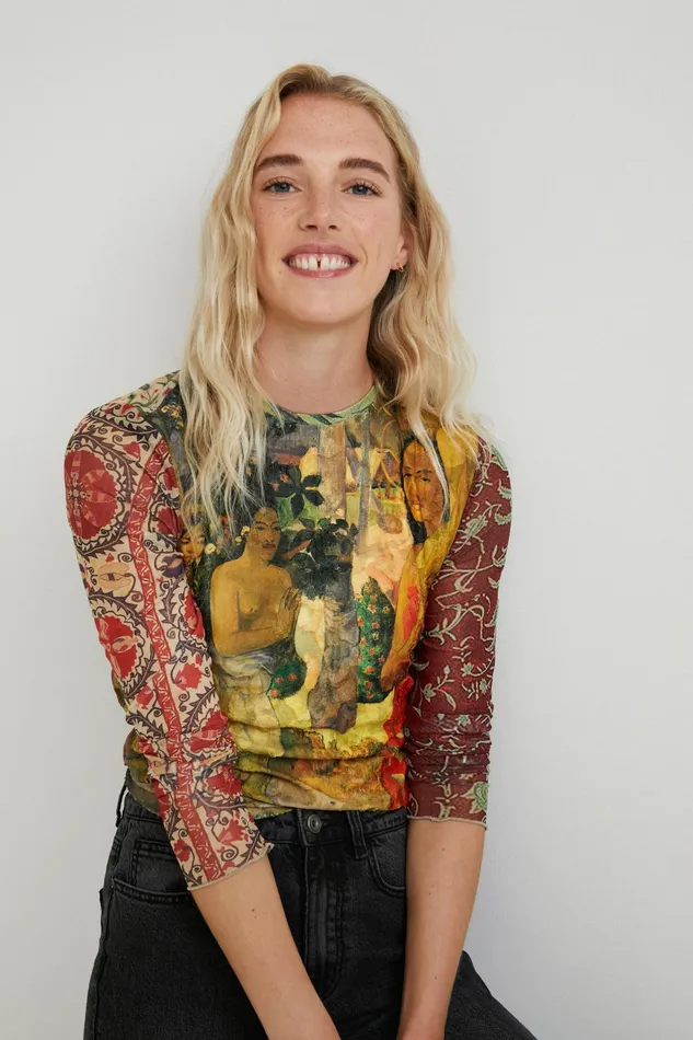 Desigual Polynesia Tulle Sleeve Tshirt Women Tshirts