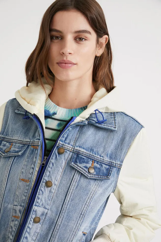 Desigual Quilted Denim Jacket Women Jackets