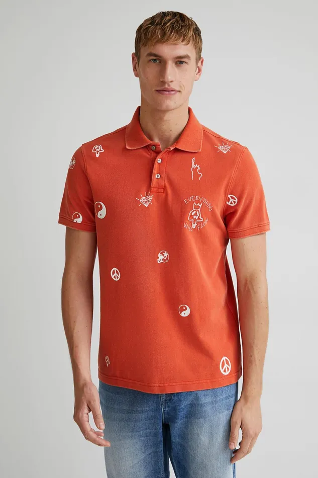Desigual Shortsleeve Everything Will Flow Polo Shirt Mens Tshirt and Polos