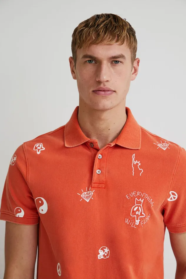 Desigual Shortsleeve Everything Will Flow Polo Shirt Mens Tshirt and Polos