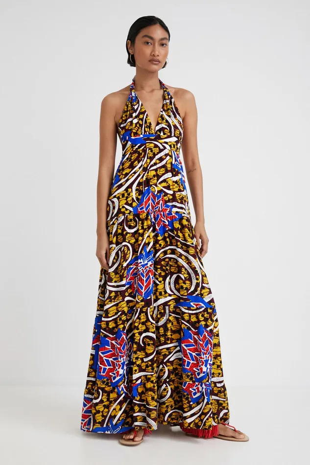Desigual Stella Jean Long Halter Dress Women Dresses