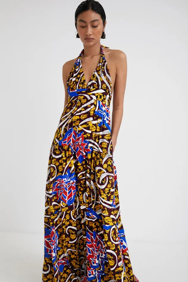 Desigual Stella Jean Long Halter Dress Women Dresses