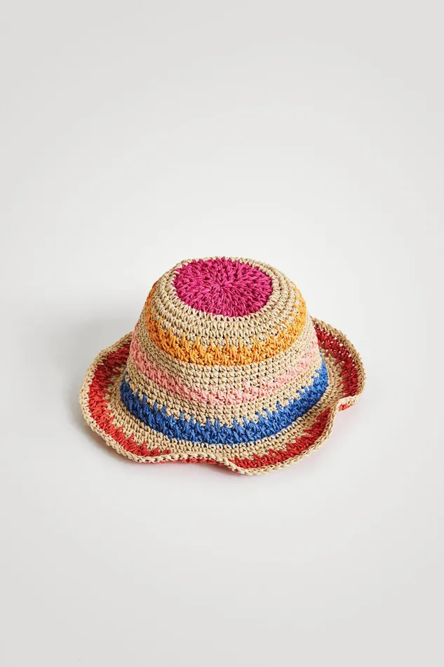 Desigual Striped Paper Hat Women Hats