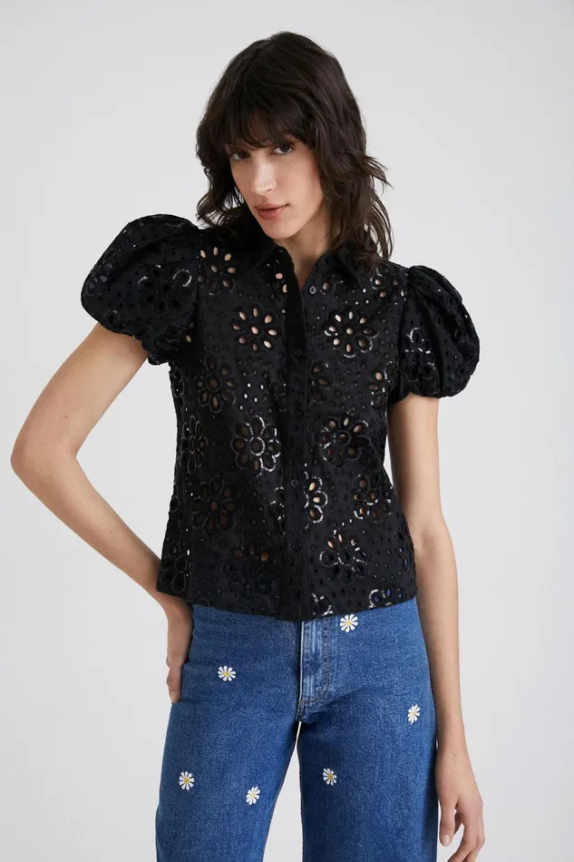 Desigual Swiss Embroidery Shirt Women Tops and Shirts