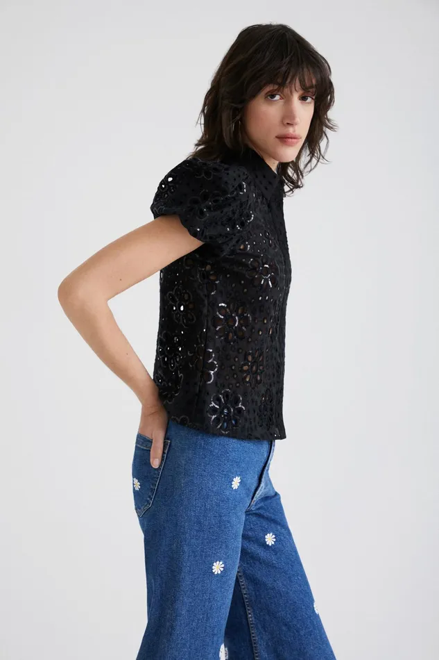 Desigual Swiss Embroidery Shirt Women Tops and Shirts