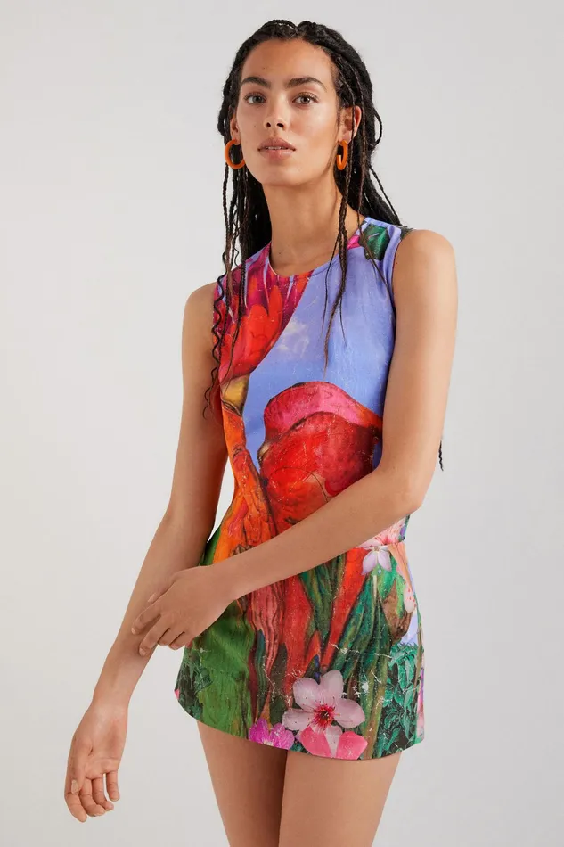 Desigual Tropical Parrot Pinafore Women Dresses