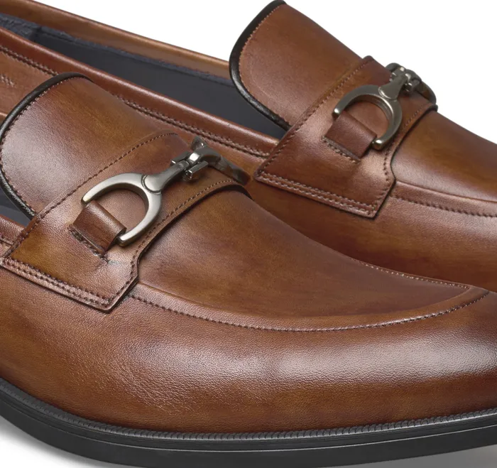 Dress Shoes Men Flynch Bit Loafer Tan Italian Calfskin Johnston and Murphy