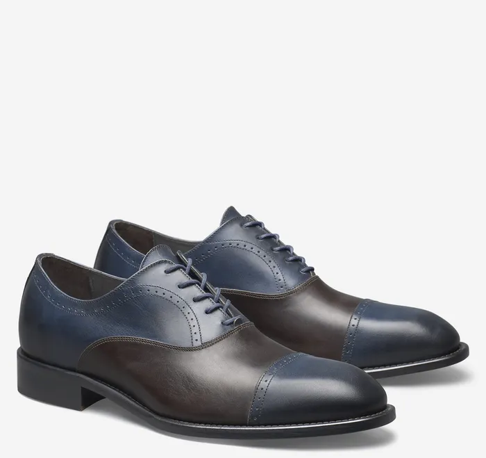 Dress Shoes Men Johnston and Murphy Ellsworth Cap Toe NavyBrown Italian Calfskin