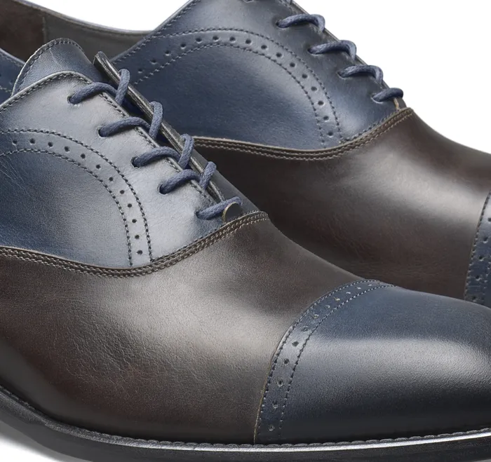 Dress Shoes Men Johnston and Murphy Ellsworth Cap Toe NavyBrown Italian Calfskin