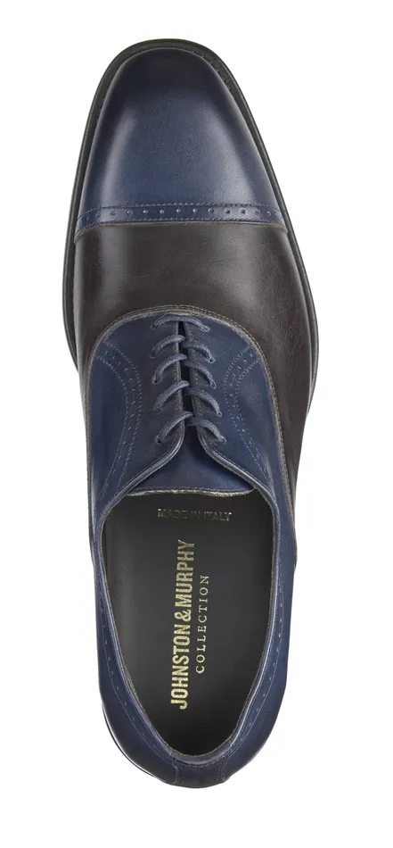 Dress Shoes Men Johnston and Murphy Ellsworth Cap Toe NavyBrown Italian Calfskin