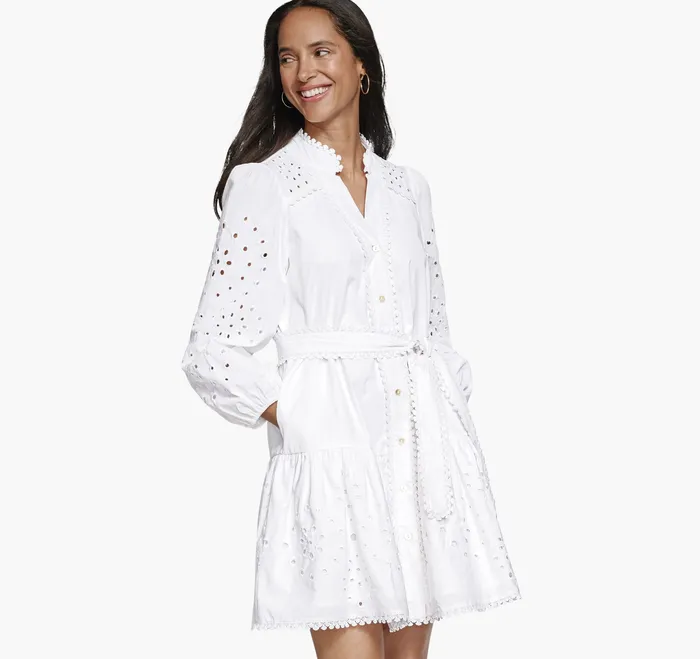 Dresses and Pants Women Johnston and Murphy ButtonFront Eyelet Dress White