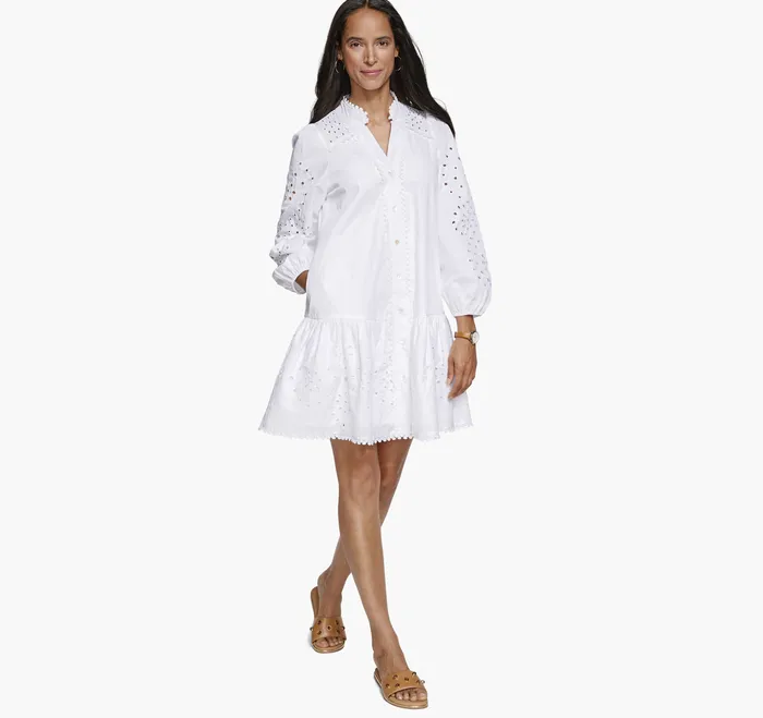 Dresses and Pants Women Johnston and Murphy ButtonFront Eyelet Dress White