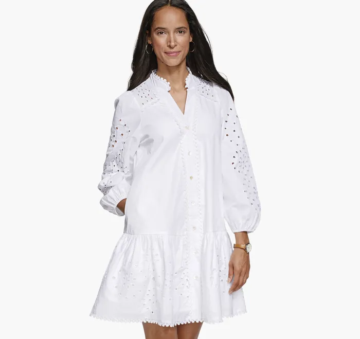 Dresses and Pants Women Johnston and Murphy ButtonFront Eyelet Dress White