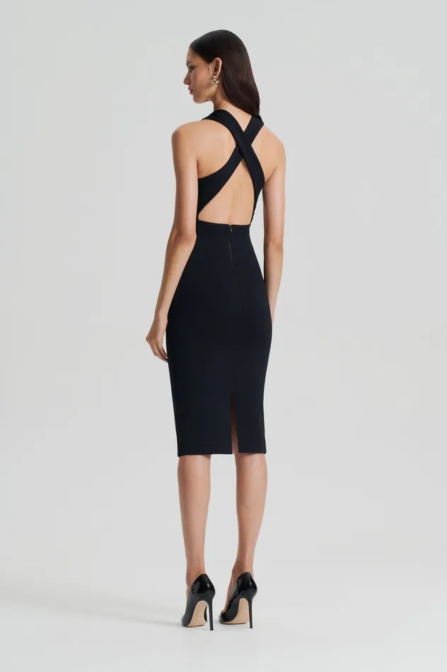 Dresses CREPE KNIT WRAP NECK DRESS BLACK Scanlan Theodore Women
