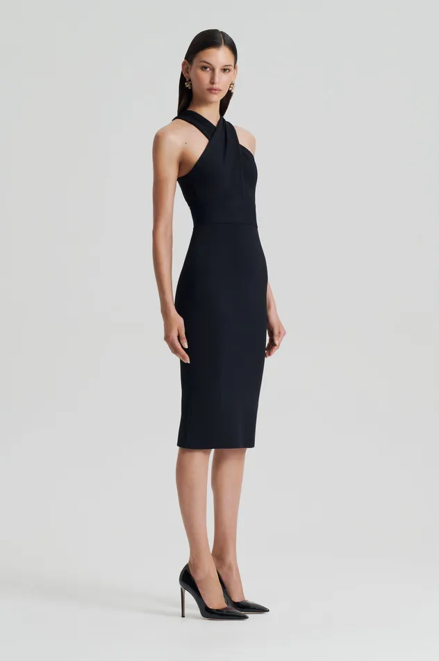 Dresses CREPE KNIT WRAP NECK DRESS BLACK Scanlan Theodore Women