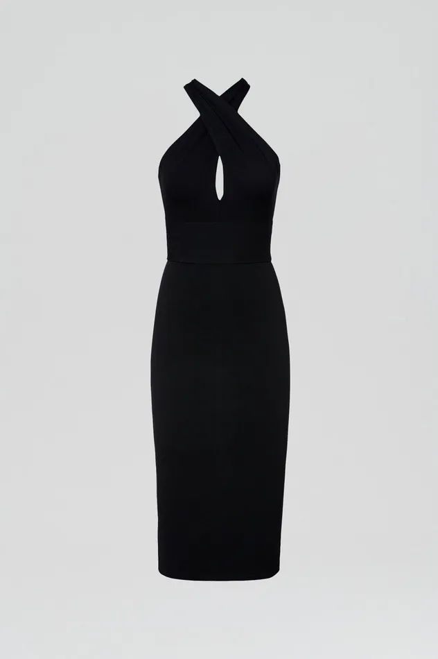 Dresses CREPE KNIT WRAP NECK DRESS BLACK Scanlan Theodore Women