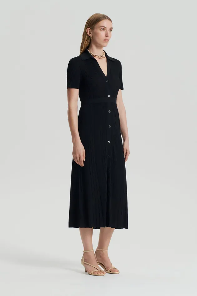 Dresses PLEATED RIB PLACKET DRESS BLACK Scanlan Theodore Women Dresses PLEATED RIB PLACKET DRESS BLACK Scanlan Theodore Women