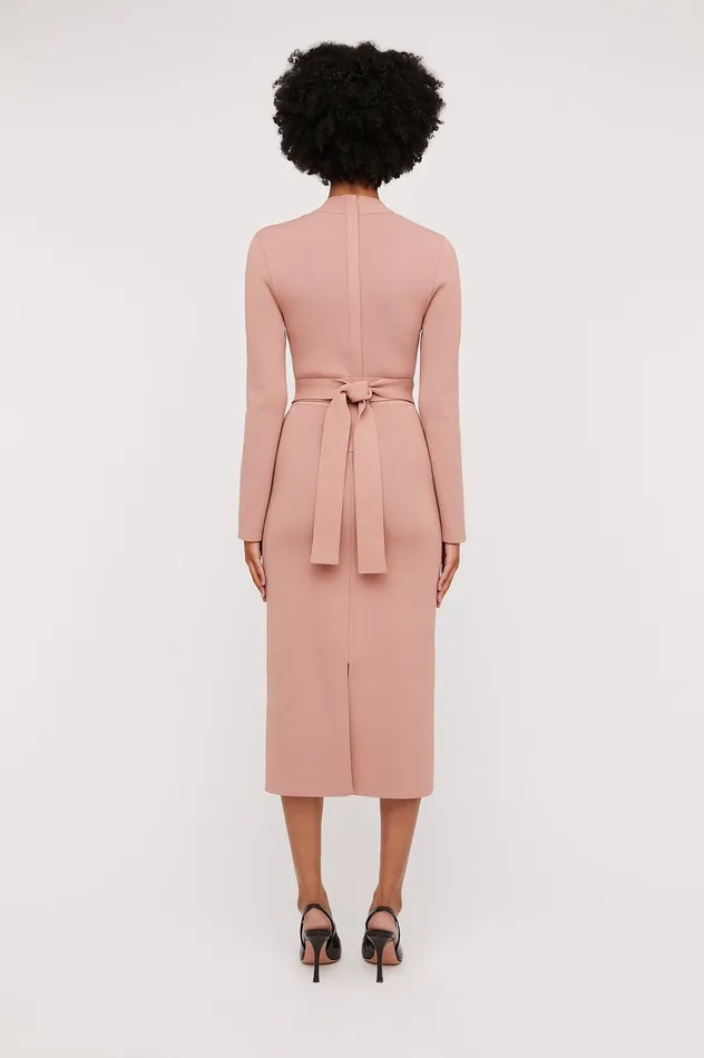 Dresses Scanlan Theodore Women CREPE KNIT LONG SLEEVE V NECK DRESS POWDER