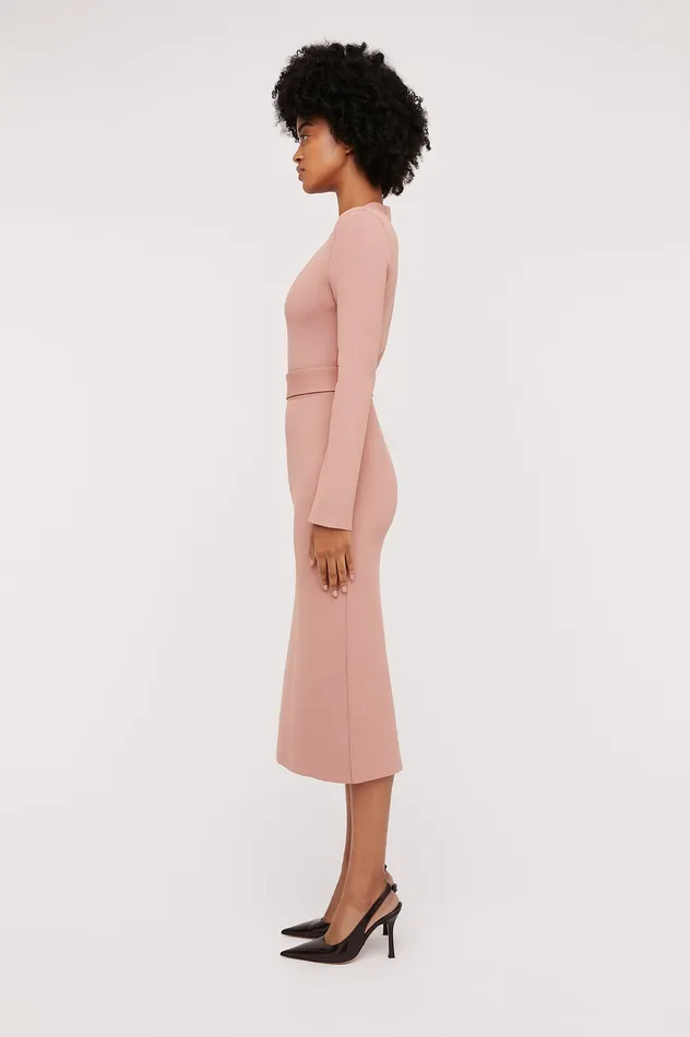 Dresses Scanlan Theodore Women CREPE KNIT LONG SLEEVE V NECK DRESS POWDER
