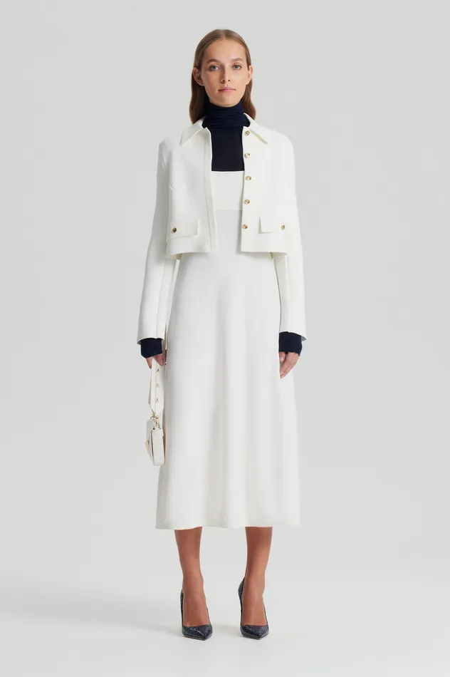 Dresses Scanlan Theodore Women CREPE KNIT SQUARE NECK DRESS CREAM