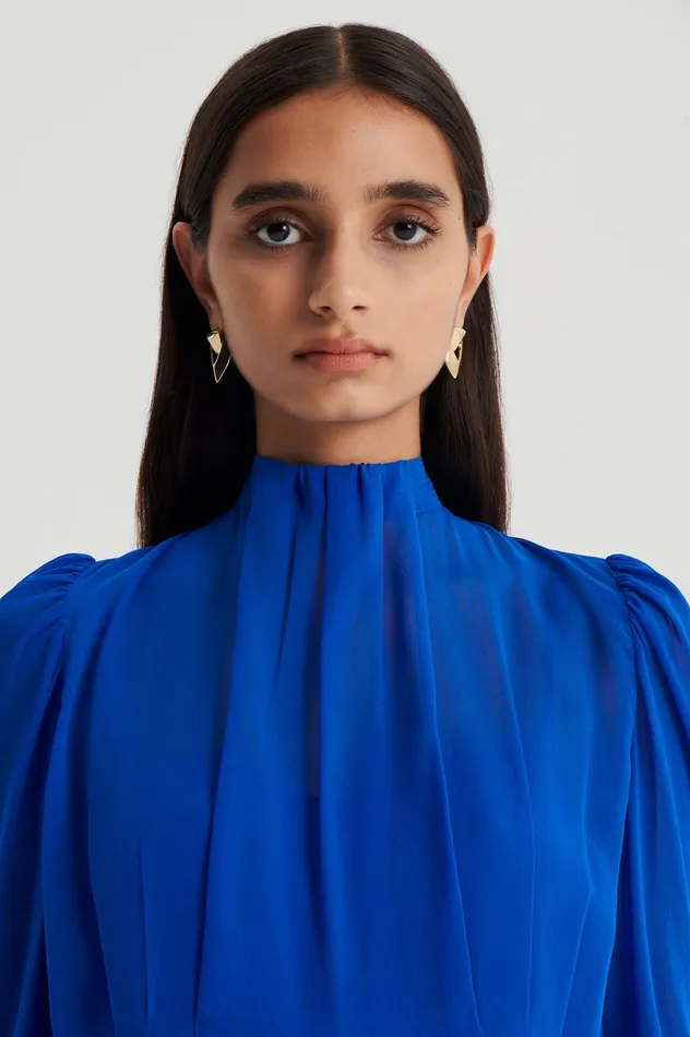Dresses Scanlan Theodore Women SILK GEORGETTE GATHER NECK DRESS COBALT Dresses Scanlan Theodore Women SILK GEORGETTE GATHER NECK DRESS COBALT