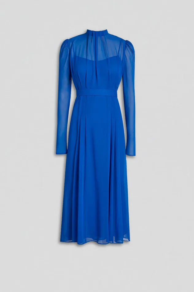 Dresses Scanlan Theodore Women SILK GEORGETTE GATHER NECK DRESS COBALT Dresses Scanlan Theodore Women SILK GEORGETTE GATHER NECK DRESS COBALT