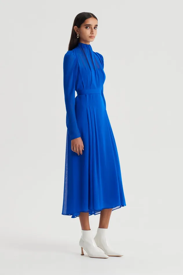 Dresses Scanlan Theodore Women SILK GEORGETTE GATHER NECK DRESS COBALT Dresses Scanlan Theodore Women SILK GEORGETTE GATHER NECK DRESS COBALT