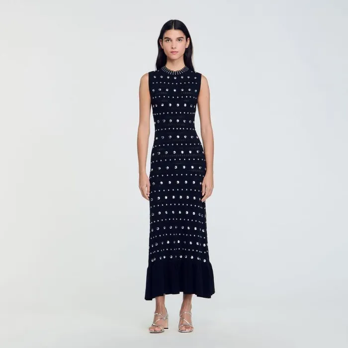 Dresses Women SANDRO Knit Maxi Dress With Studs Black