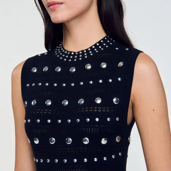 Dresses Women SANDRO Knit Maxi Dress With Studs Black