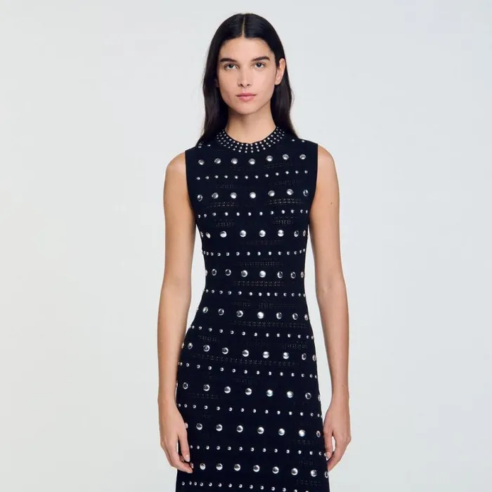 Dresses Women SANDRO Knit Maxi Dress With Studs Black