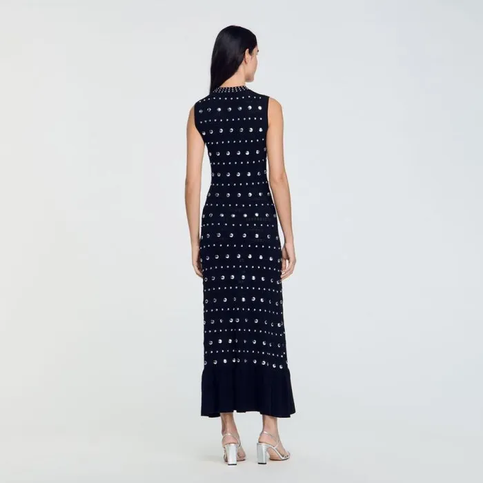 Dresses Women SANDRO Knit Maxi Dress With Studs Black