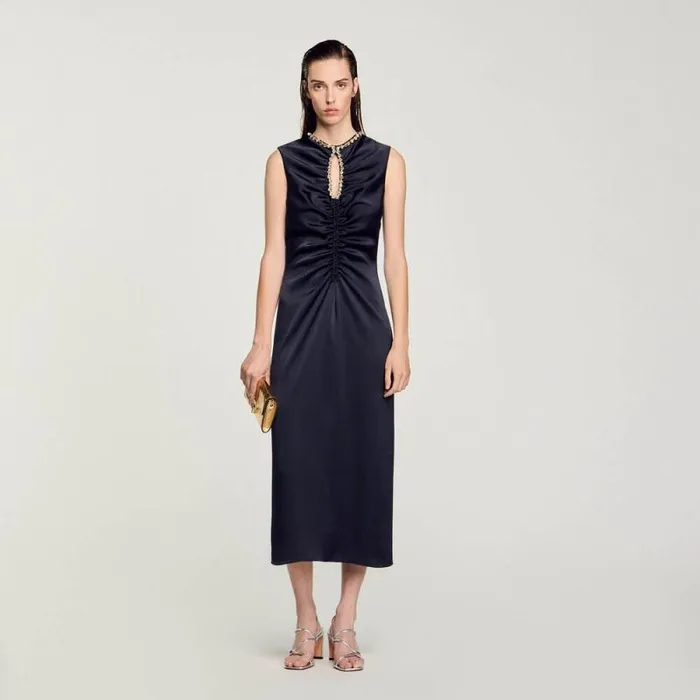 Dresses Women SANDRO Rhinestone Midi Dress Navy Blue