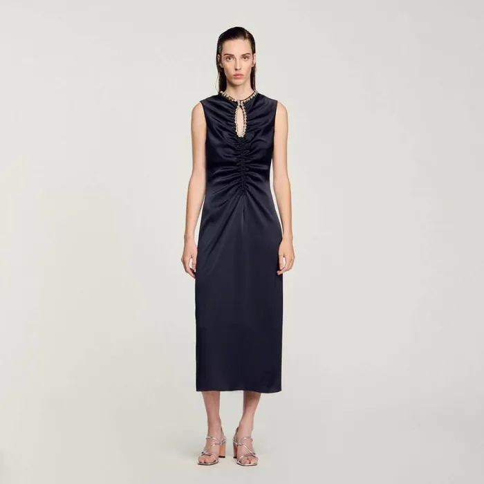 Dresses Women SANDRO Rhinestone Midi Dress Navy Blue