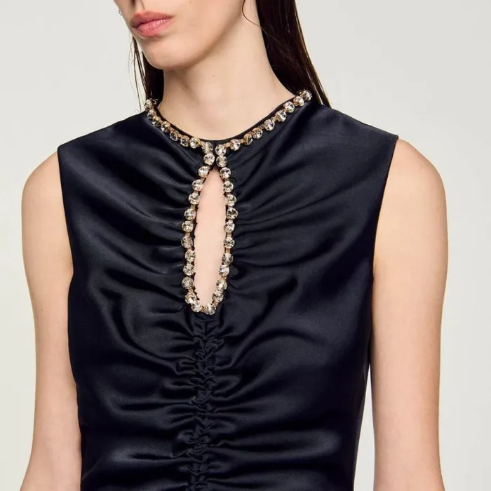 Dresses Women SANDRO Rhinestone Midi Dress Navy Blue